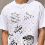 VILO white 240 GSM cotton terry oversized t-shirt with doodle art print
